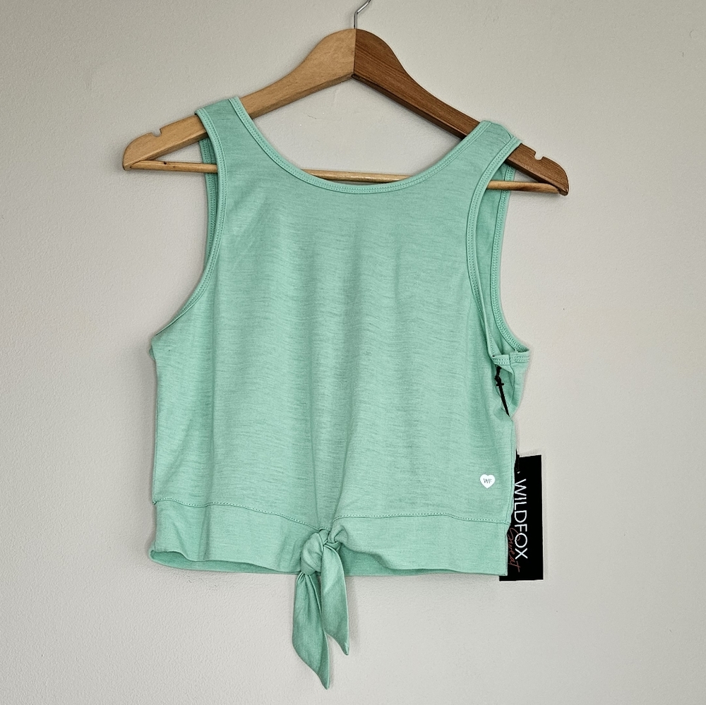 NEW Wildfox Top Darla Tie Front Crop Top Shirt Green Sleeveless Size Medium - Picture 4 of 8